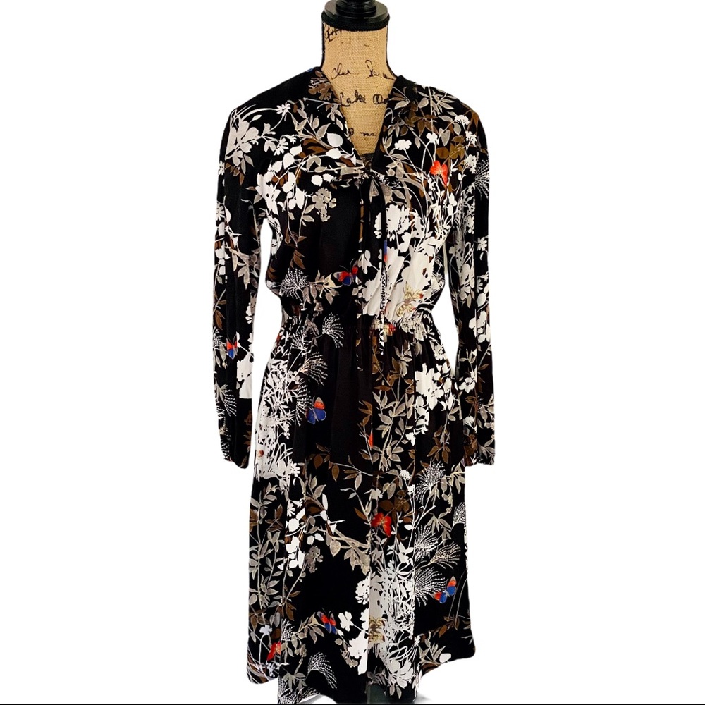 Vintage 80s Plaza South Butterfly Print Dress Size M